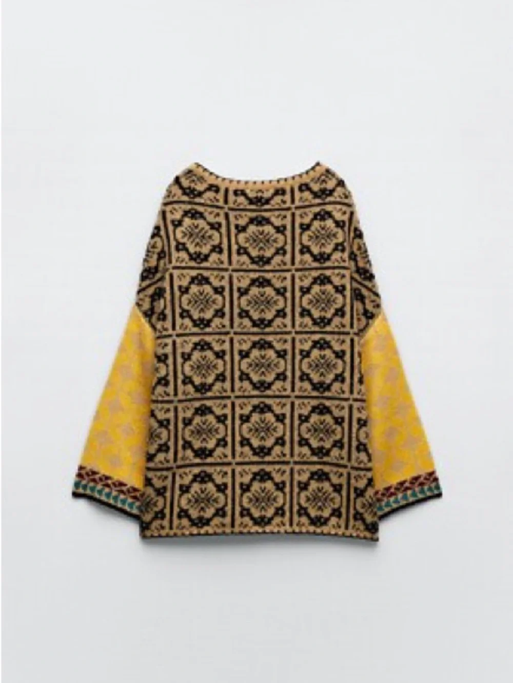 VINTAGE Zara Asymmetrical Neckline Jacquard Knit Patchwork Sweater Size XS—S